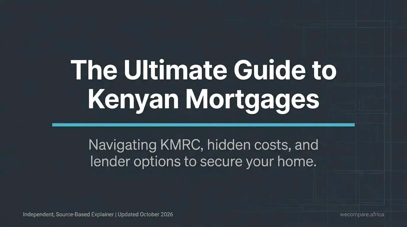Title slide: The Ultimate Guide to Kenyan Mortgages. Navigating KMRC, hidden costs and lender options to secure your home.